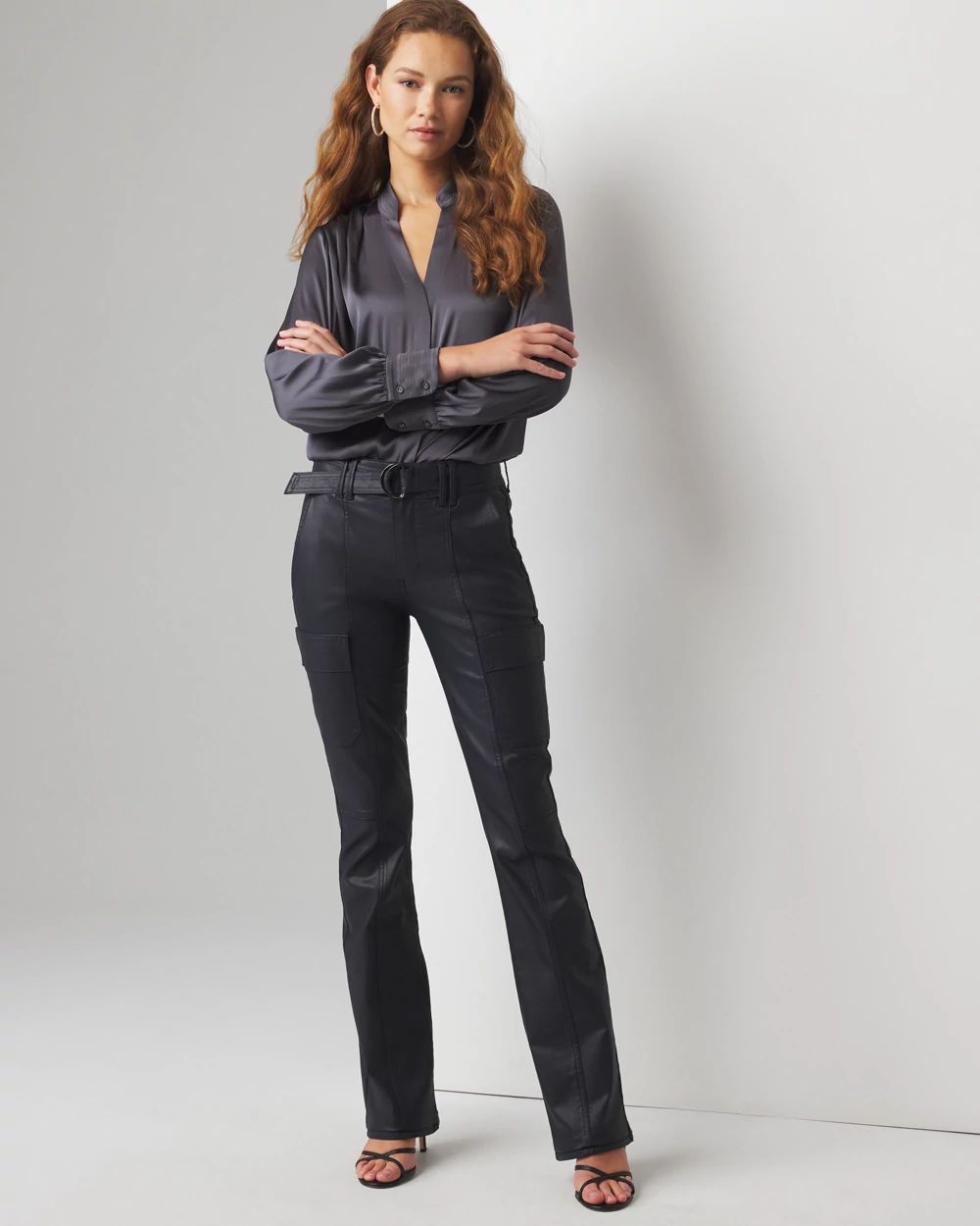 ずっと気になってた Cargo Coated High-Rise Bootcut Market Black House White | Jean Clothing